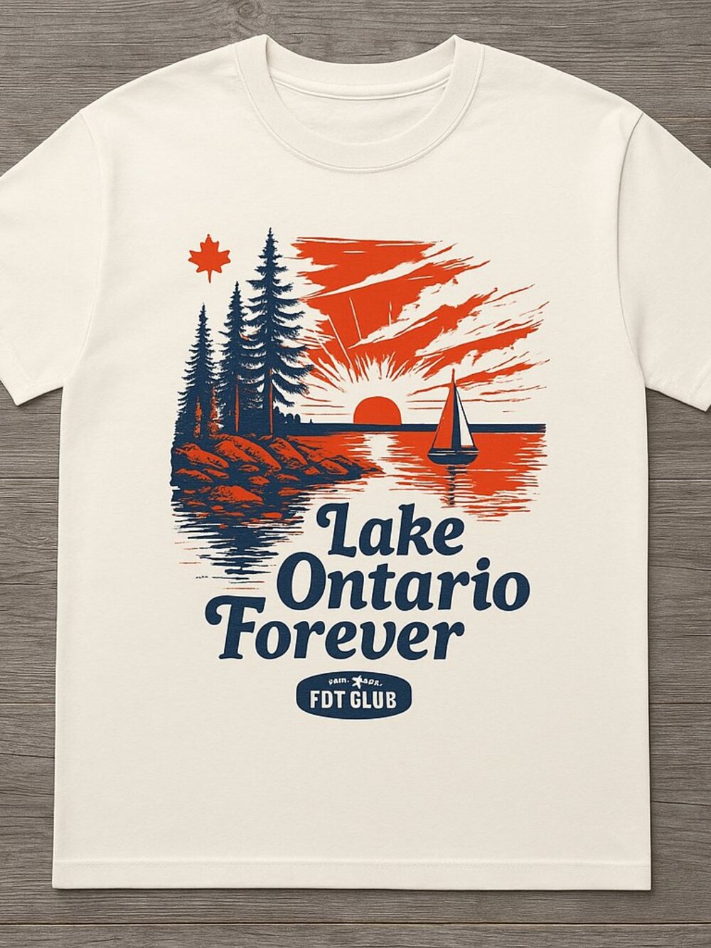 Lake Ontario Forever Vintage Sunset Sailboat Graphic Tee Oversized Coastal
